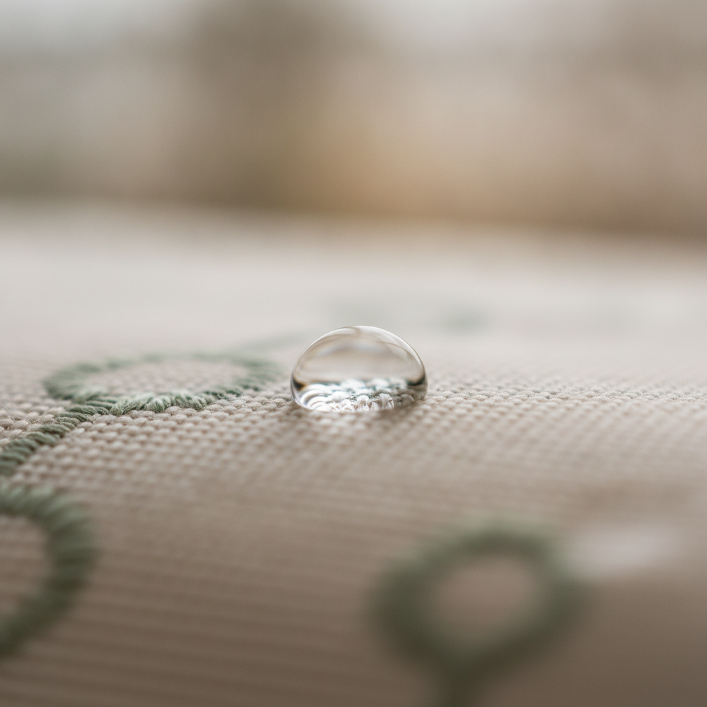 Water beading on treated fabric